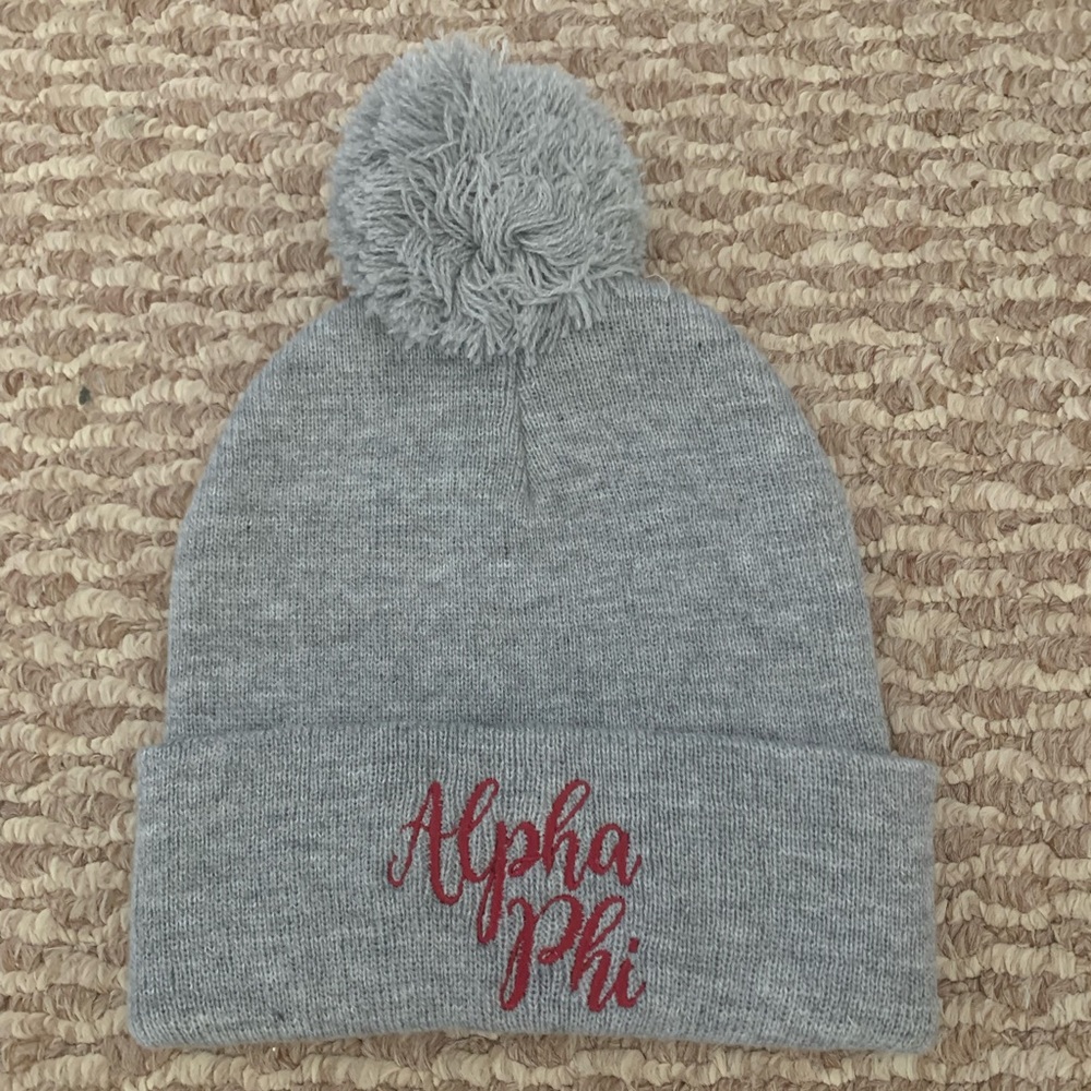 Alpha Phi Embroidered Pom Beanie